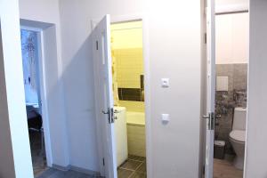 リヴィウにあるComfortable apartament in the centrのバスルーム(洗面台、トイレ付)が備わります。