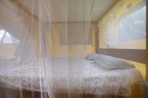 a bedroom with a bed with a mosquito net at Lodge Les Étoiles in Saint-Sauveur +19 photos