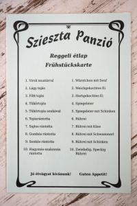 a menu for the siesta pamlico restaurant at Szieszta Panzió in Sárvár