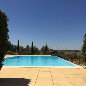 a large blue swimming pool with trees in the background at Herdade Do Charito in Elvas