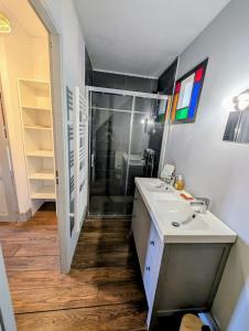 a bathroom with a sink and a shower at Maison centre historique in Lectoure
