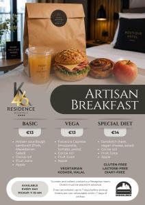 a flyer for an austrian breakfast with a bag of food at K46 Residence in Budapest