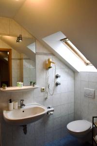 a bathroom with a sink and a toilet at Hotel Restaurant Ampertal in Haag an der Amper +26 photos