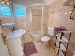 a bathroom with a toilet and a shower and a sink at Apartments Dragica in Šilo +45 photos