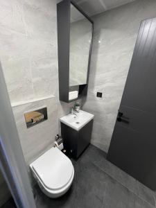a bathroom with a toilet and a sink and a mirror at Riviera Villa Kemer in Agva +28 photos