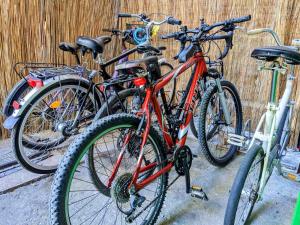 a group of bikes parked next to a fence at The Re-Born Hostel in Timişoara