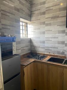 a kitchen with a sink and a stove top oven at Double Homes in Agege