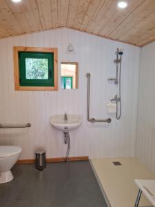 a bathroom with a toilet and a sink at Hébergements Insolites Camping la Pinède des Mées in Les Mées