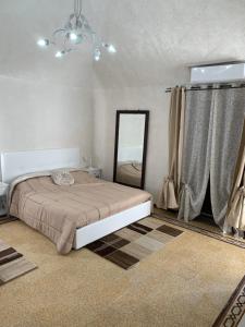 a bedroom with a large bed and a mirror at Sicilia Ambiente in Montedoro