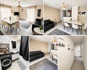 a collage of photos of a living room and a dining room at Cosy home Disney in Two min in Chessy