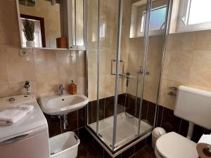 a bathroom with a shower and a sink and a toilet at Apartments Prendivoj in Malinska +40 photos
