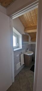 a bathroom with a sink and a mirror at Casa Petelia in Serra San Bruno