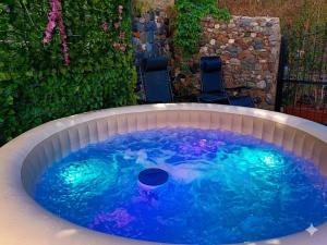 een grote kuip gevuld met blauw water in een achtertuin bij La Pace in Savoca 