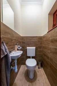 a bathroom with a toilet and a sink at Hege Vendégház in Bükkmogyorósd +11 photos
