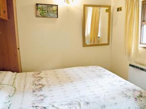 a bedroom with a bed and a mirror on the wall at Swallow's Nest - E3245 in Crackenthorpe