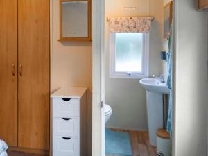 a small bathroom with a sink and a toilet at Glen Y Nant in Llanfihangel-nant-Melan
