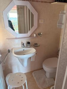 a bathroom with a sink and a toilet and a mirror at B&b Golfo dei Poeti in Lerici