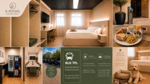 a collage of photos of a hotel room with a dog at B-ROOMS Bleisure Hotel - Lugano district in Manno