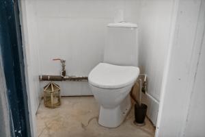 ein Badezimmer mit einer weißen Toilette in einem Zimmer in der Unterkunft Unique Private Idyll in Vesterborg