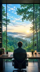 a man sitting in a chair at a table with a view at HotelHarmonyHN in Peña Blanca
