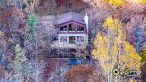 an aerial view of a house in the middle of a forest at 324 Brian Drive: The Swirling Bird in Basye