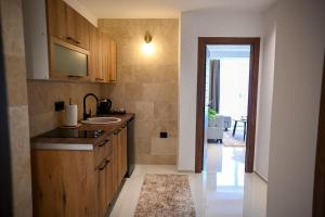 a kitchen with a sink and a counter top at Villa LaMia in Ulcinj