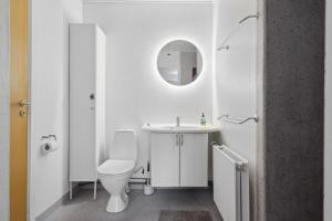 a white bathroom with a toilet and a sink at Cozy Apartment In Tønder in Tønder +17 photos