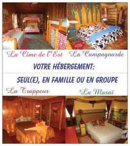 un collage de fotos de un dormitorio con 2 camas en Le Gîte Ambrelane, en Thetford Mines