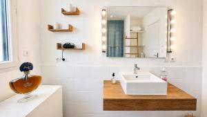 a bathroom with a sink and a mirror at Les Oiseaux de Loire in Les Ponts-de-Cé