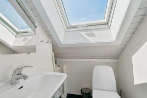 a bathroom with a sink and a skylight at Panoramic View And Denmarks Best Beach in Neksø