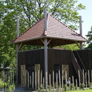 a wooden building with a roof on top of it at Lennepserf - De Bok in Veessen