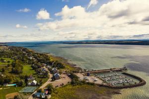an aerial view of a marina on a lake at Triangle de l'Île Chambre La Yogi in Saint-Laurent-de-l'ile d'Orleans +3 photos