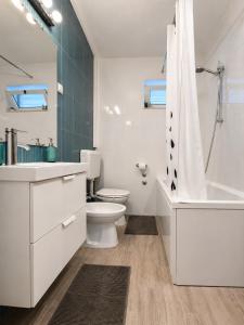 a bathroom with a toilet and a tub and a sink at Apartment Iris in Dubrovnik +16 photos