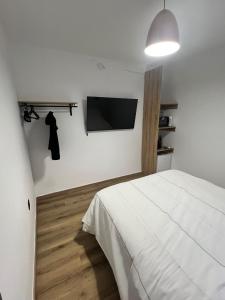 a bedroom with a bed and a flat screen tv at Casa Arrabal Villa in Salobreña