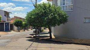 a street with trees on the side of a building at Casa de Hóspedes Jaú in Jaú