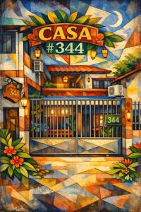 a painting of a casa restaurant with a gate at #5 Mini Suite, Cerca de Todo, 2-3 people - AC in Puerto Ayora