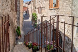 an alley with flowers and plants on a balcony at Nido d'amore in Anagni