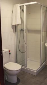 a bathroom with a shower with a toilet and a sink at Ostatu ikaztegieta in Aldaba-chiqui