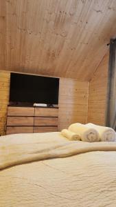 a bedroom with a large bed with a flat screen tv at Lipowe Love in Lipowa