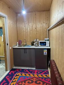 a small kitchen with a sink and a microwave at Perizat in Saty +9 photos