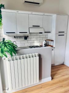 a kitchen with white cabinets and a stove at BradAmare Seafront in Montesilvano +3 photos