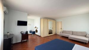 a living room with a couch and a tv at Villa O'Serbante in Sant'Agnello