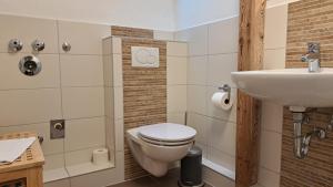 a bathroom with a toilet and a sink at Likedeeler Am Stadthafen in Lübeck +47 photos
