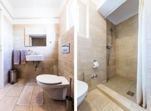 two pictures of a bathroom with a toilet and a shower at Guesthouse Tuta in Pakoštane +17 photos