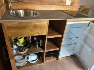 a small kitchen with a sink and a counter top at La Crevasse Morgex in Morgex