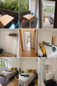 a collage of photos of a tiny house at Chambre privative Paris 13e in Paris