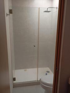 a shower stall in a bathroom with a toilet at Vacation home with lake access and pool in Tequesquitengo +22 photos