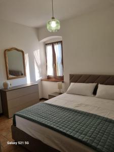 a bedroom with a large bed and a mirror at Casale Montanari in Matigge