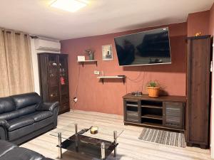 a living room with a couch and a tv on a wall at Apartment Ivana in Murter