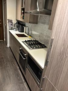 a kitchen with a stove and a counter top at Brentwood Retreat in Burnaby